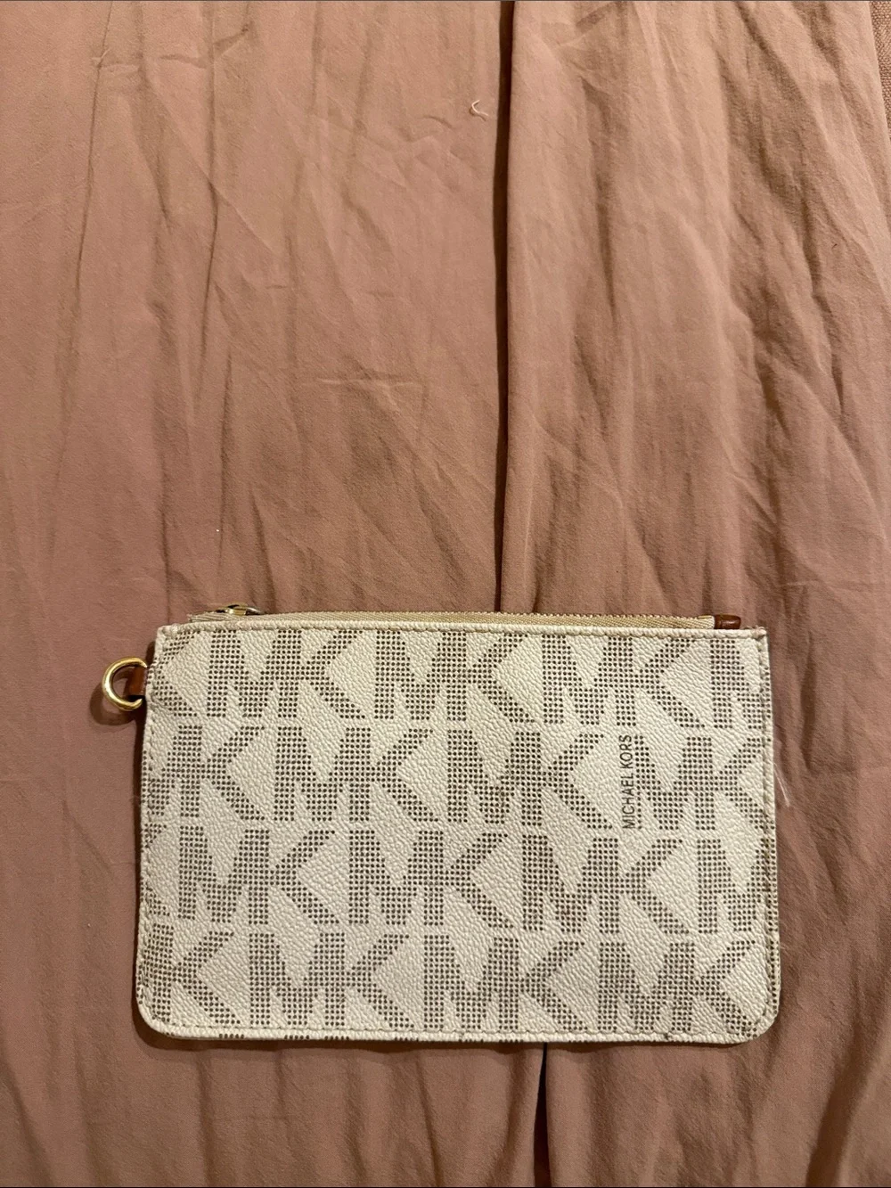 Michael Kors Vanilla MK Logo Crossbody with Brown Leather Trim